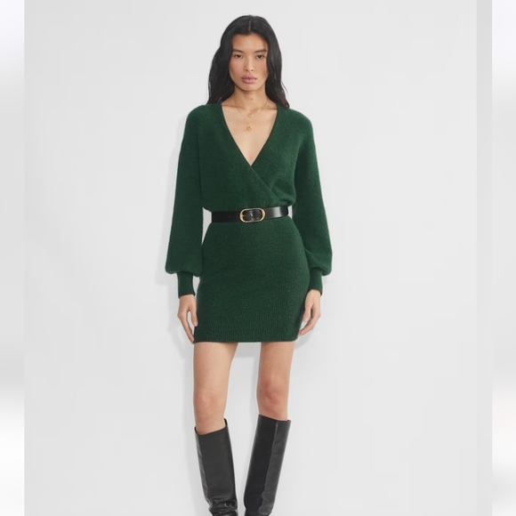 Wilfred Forest Green Long Sleeve V-Neck Sweater Dress - Picture 2 of 4